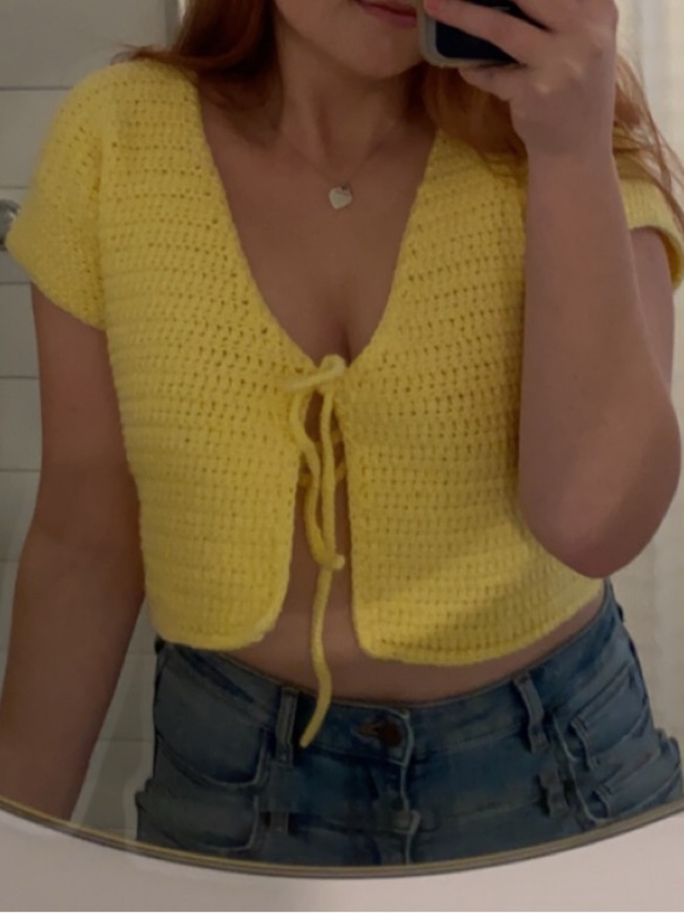 Yellow Crochet Tie-Front Crop Top